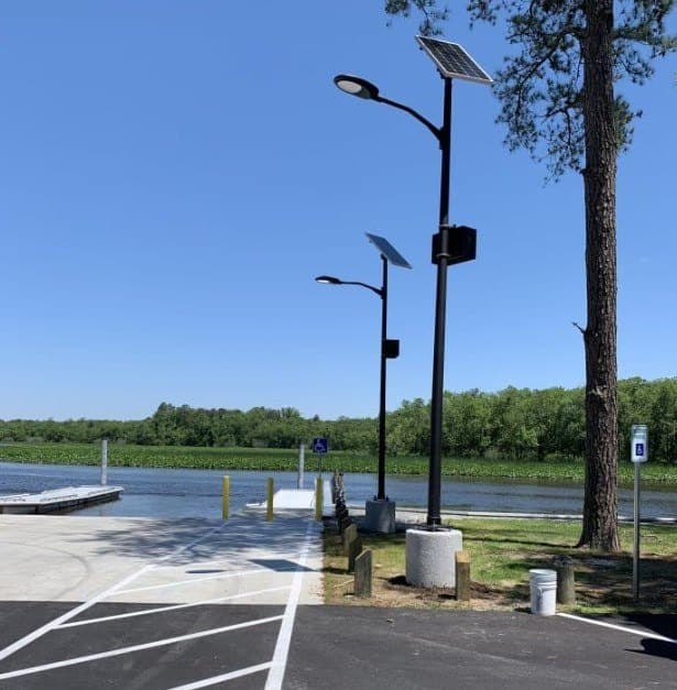 Commercial solar LED lighting installation along a roadway