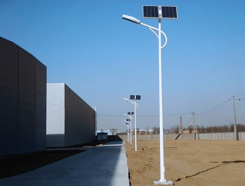 Portable solar outdoor lighting unit deployed on site