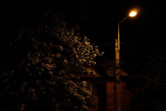 Row of commercial solar street lights along a road