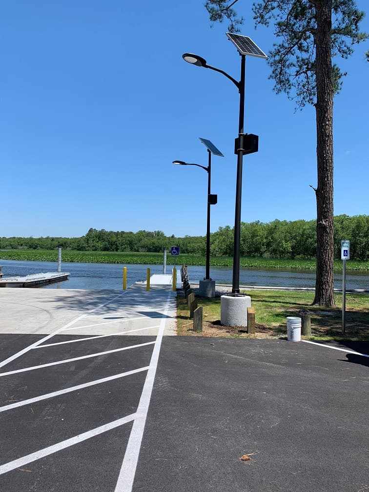 Solar panel mounted on an outdoor lighting pole