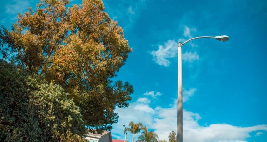Commercial LED solar street light on a steel pole